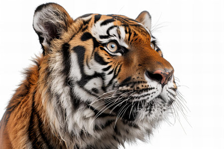 Close-up portrait of a tiger isolated on a white background.の写真素材