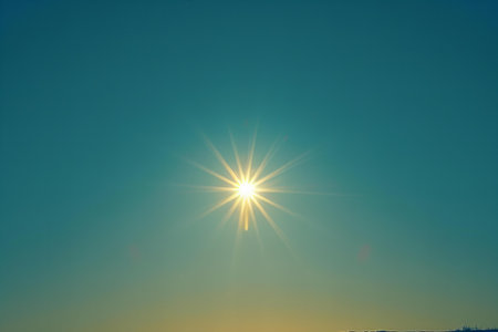 Sunset sky background. Nature composition. Sun and blue sky.