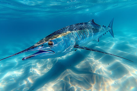 Blue marlin fish in the blue water.の写真素材