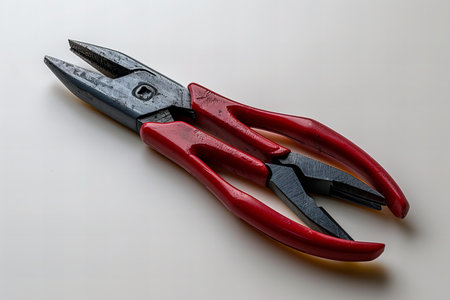 Red pliers on a white background with space for your text.の写真素材