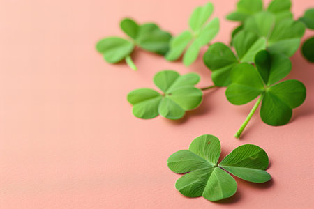 Clover leaves on pink background. St. Patrick's Day.の写真素材