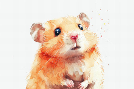 Cute hamster isolated on white background. Watercolor painting.の写真素材