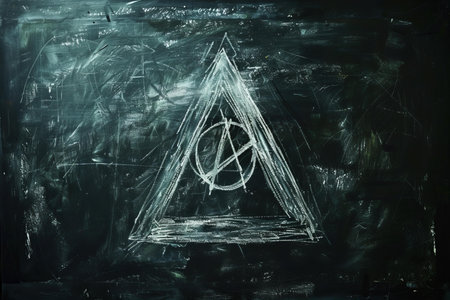 Chalk drawing on blackboard with triangle and peace symbol. Symbol of peace.