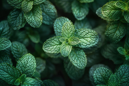 Mint leaves in the garden. Mint leaves background. Mint leaves textureの写真素材