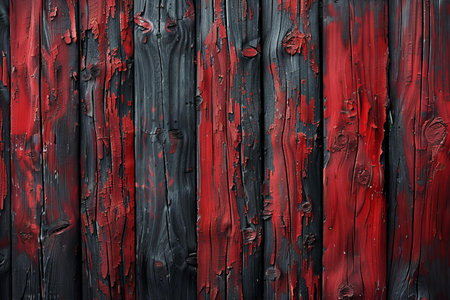 Old painted wood wall - texture or background. Red and black paint.の写真素材