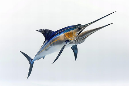 Swordfish isolated on white background. 3D illustration. Side view.の写真素材
