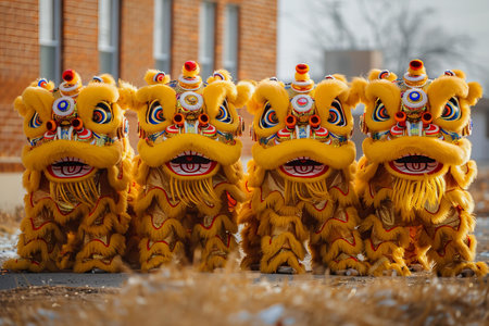 Lion dance at the chinese lunar new year parade in Paris.の写真素材