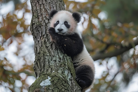 A giant panda in the wild nature of China. Wildlife scene from Asia.の写真素材