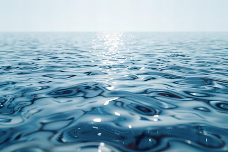 Blue sea water surface with sunbeams, 3d render illustration