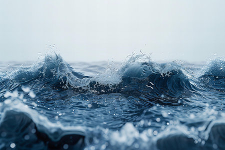 Water splashes and ripples on the surface of the ocean.