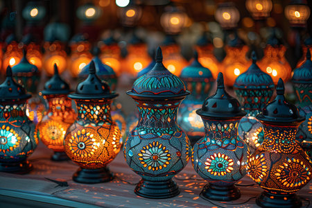 Traditional moroccan lanterns at the local market in Morocco.の写真素材