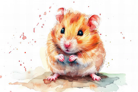 Cute hamster on a white background. Watercolor illustration.の写真素材