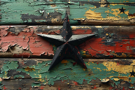 Old painted wooden wall with star. Grunge background texture.
