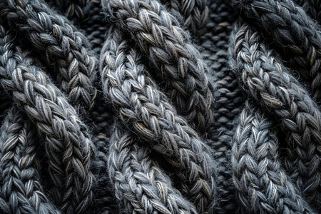 Close up of grey braided rope texture background. Macro shot.