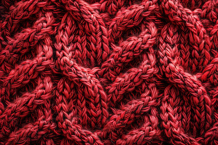 Red knitted wool texture close up. Knitted wool background.