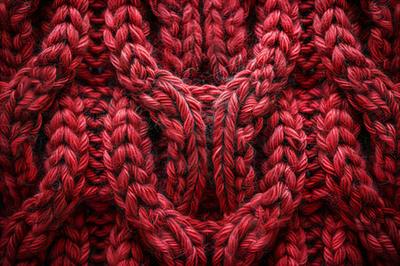 Red knitting wool texture background. Close up of knitted wool texture.