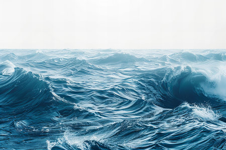 Blue ocean waves background with copy space. 3d render illustration.の写真素材