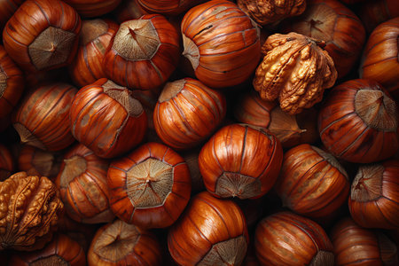 hazelnuts as a background, top view, close-up