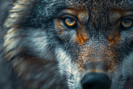 Close-up portrait of a wolf. Portrait of a wolf in nature.