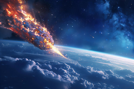 Earth and meteorite in space. Elements of this image furnished by NASA
