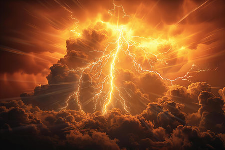 Lightning in the sky. 3D illustration. Nature background.