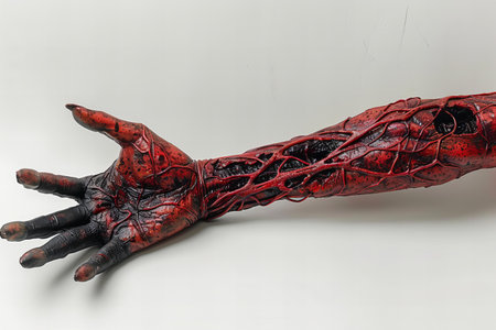 Bloody zombie hand, halloween theme, 3d render