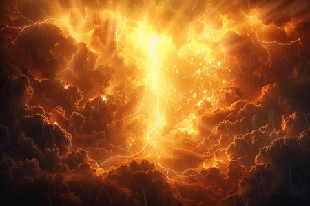 Abstract background of stormy sky with lightning. 3D render illustration