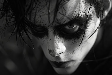 Close-up portrait of a beautiful girl with black and white makeup