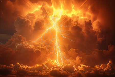 Fiery thunderbolt in the sky. 3D render illustration.