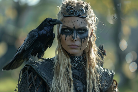 Halloween witch with crow. Witchcraft concept. Halloween costume.