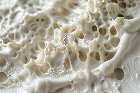 close up of white milk with air bubbles, abstract background and texture