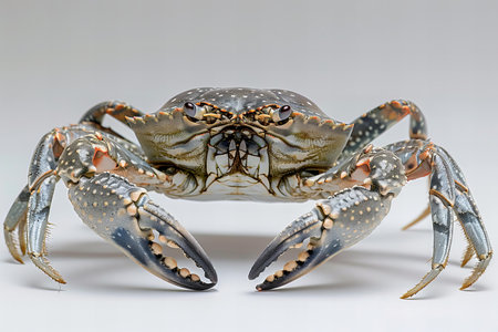 Blue crab on a white background, close-up, selective focus
