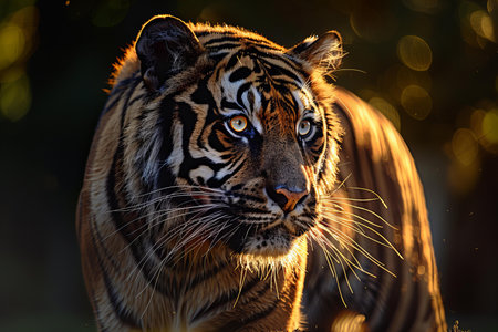 Portrait of a beautiful tiger in the morning light. Panthera tigris altaica