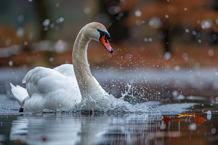 swan on blue lake water in sunny day, swans on pond, nature seriesの写真素材