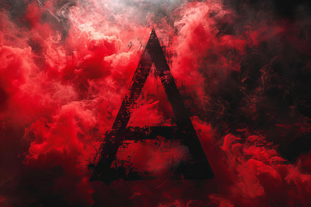 Black and red smoke in the form of the letter A on a dark background