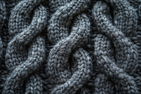 Gray knitted fabric texture background. Close up of wool yarn.