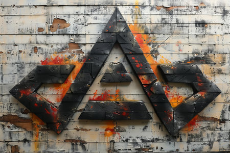 The old grunge wall with the letter A painted in black and orange