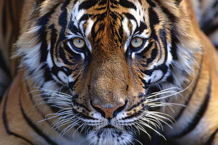 Close up of a tiger looking at the camera with a blurred background