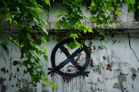 graffiti on the wall of an abandoned building in the city of Pripyatの写真素材