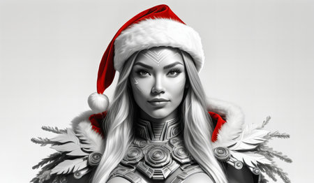Portrait of a beautiful young woman in a Santa Claus costume.