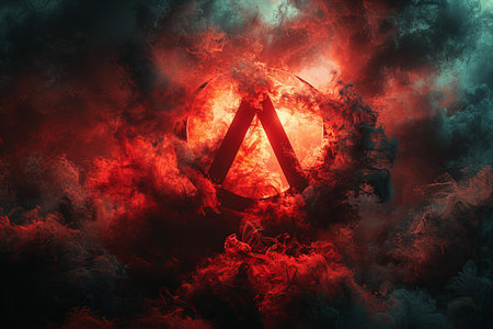 Sign of the zodiac Aries on a background of red smoke