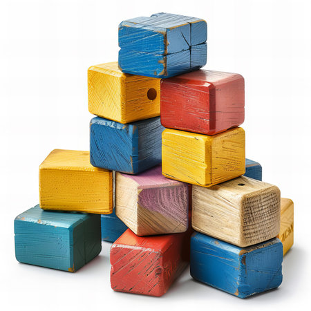 Colorful wooden blocks on a white background. Isolated with clipping path