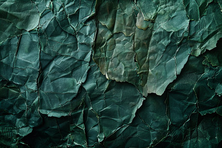 Green crumpled sheet of paper as background. Toned.