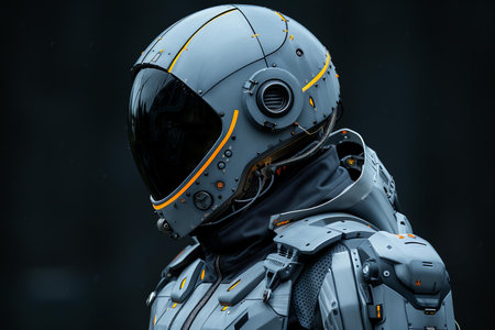 Closeup of astronaut helmet on dark background. 3D rendering.