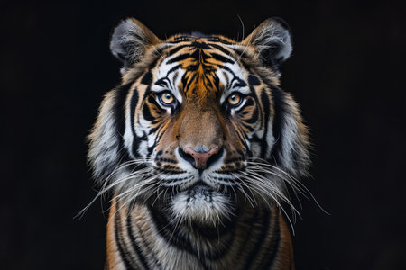 Portrait of a tiger on a black background. Close-up.