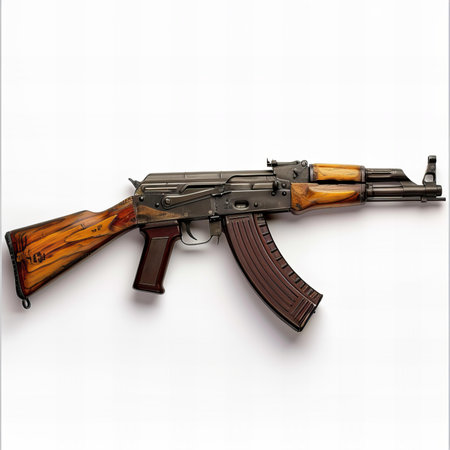 AK47 assault rifle isolated on white background with clipping path and copy spaceの写真素材