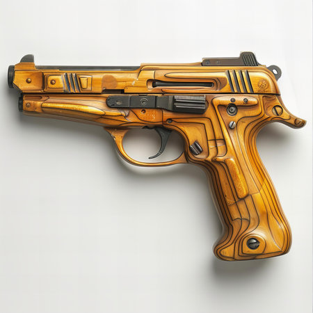 3d rendering of a vintage pistol on a white background with shadowの写真素材