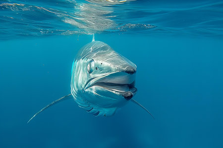 Shark swimming in blue water