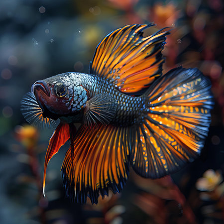 Siamese fighting fish (Betta splendens) in aquarium