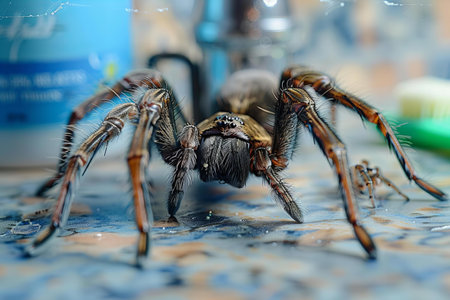 Close up of a jumping spider on a glass table. Macro.